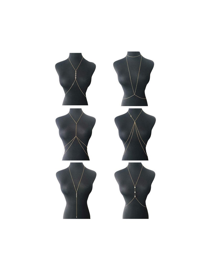 Tornito سلسلة الجسم المثيرة 4-8 قطع سلسلة الخصر قلادة صيفية شاطئية بيكيني برا مجوهرات الجسم للنساء بلون ذهبي (B1:6 قطع، لون ذهبي) - Image 1